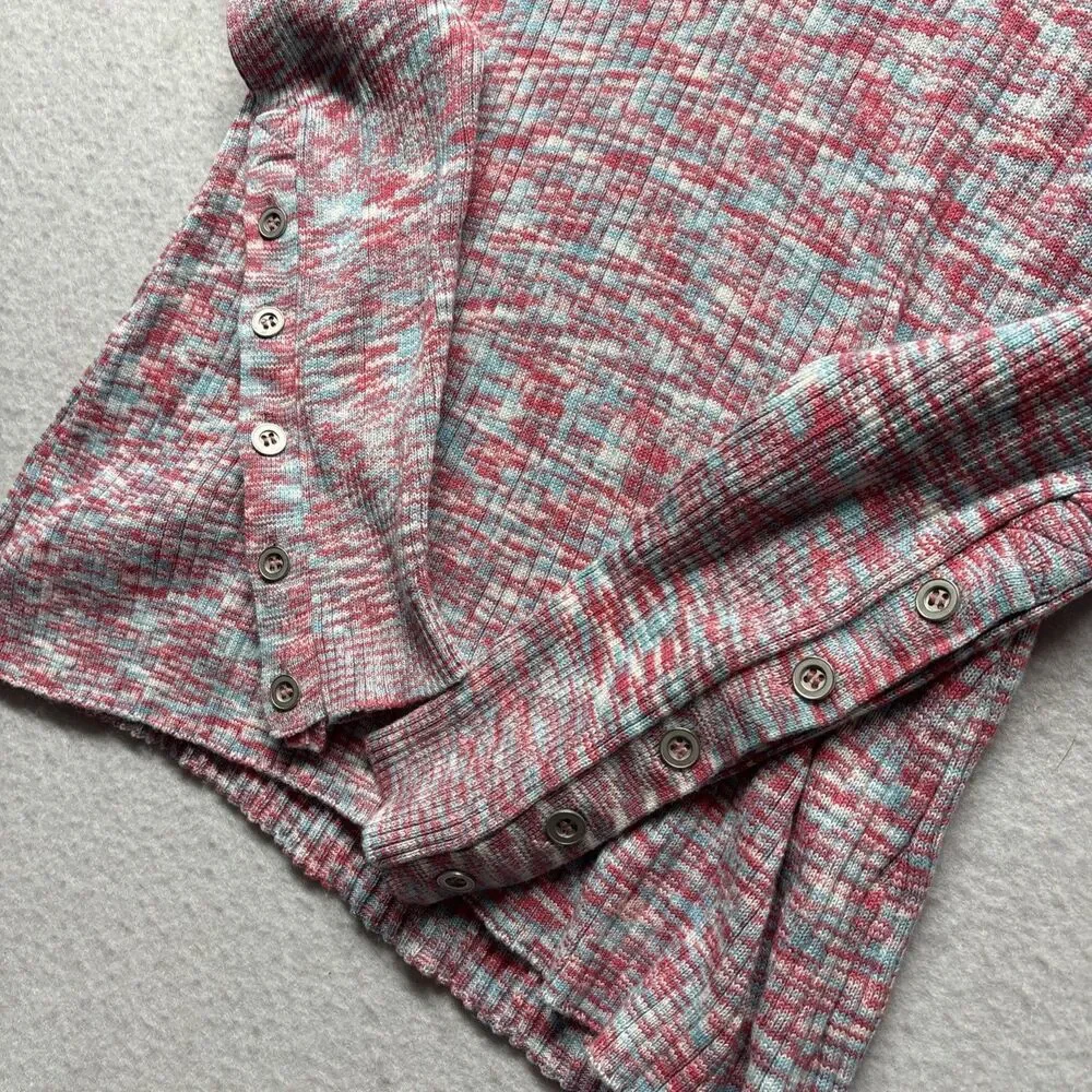 Sundance Sweater Pink Blue Ribbed Spacedye Knit Henley Women's Size XL Stretch